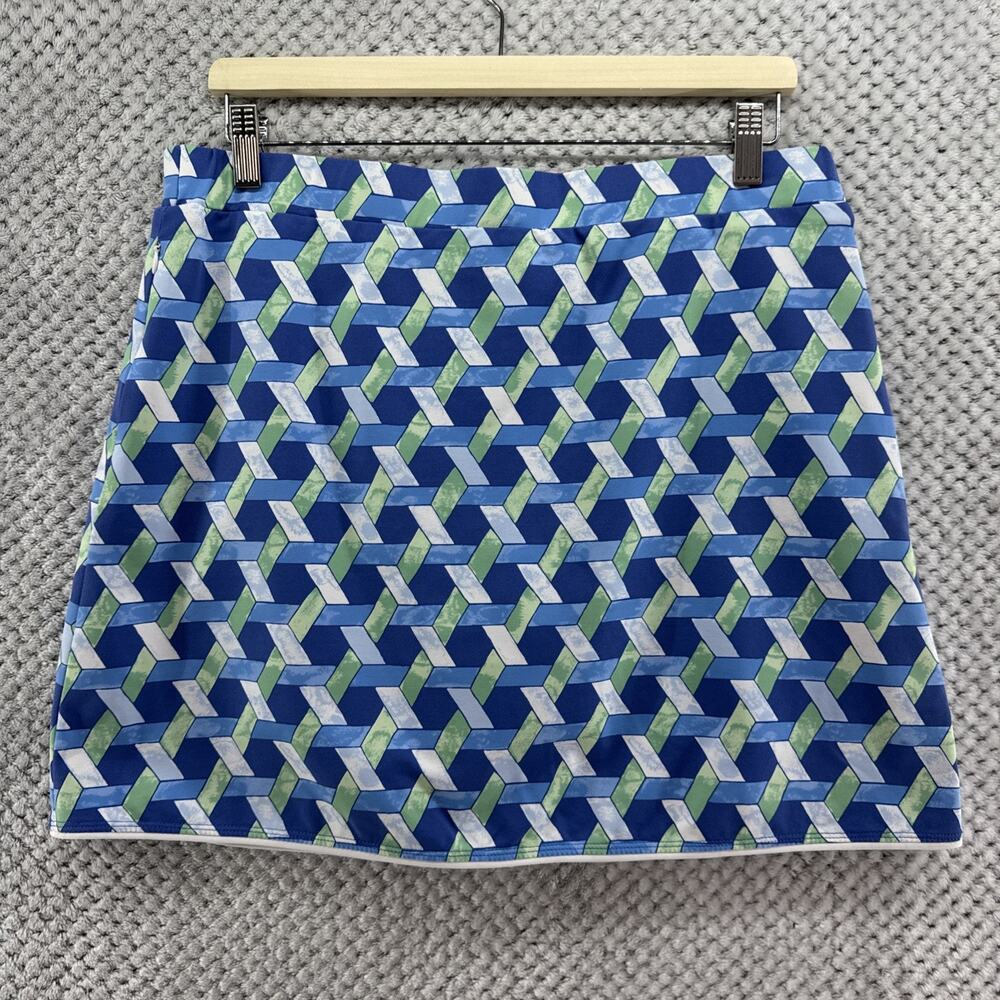 J McLaughlin Sport Skirt Skort Women L Blue Print Faux Wrap Pocket Shorts Tennis - Picture 5 of 9
